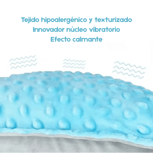 Cojín sensorial vibratorio El Búho Azul en color azul, con textura suave y burbujas, ideal para bebés y niños pequeños